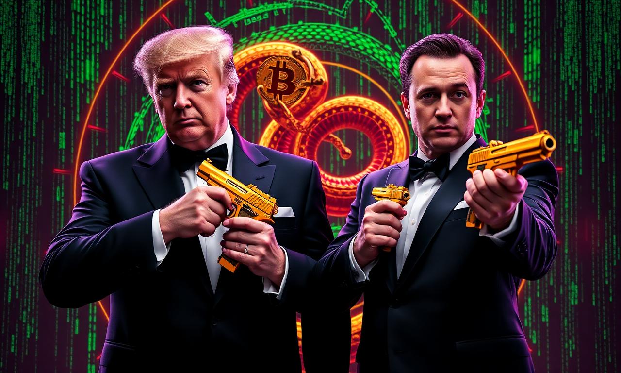 GoldenEye BTC — Trump, Musk and Agent 007 holding Bitcoin